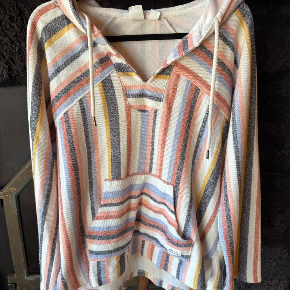 Roxy Size Medium Multicolor Striped Women's Hoodie sweatshirt pullover - Picture 1 of 11